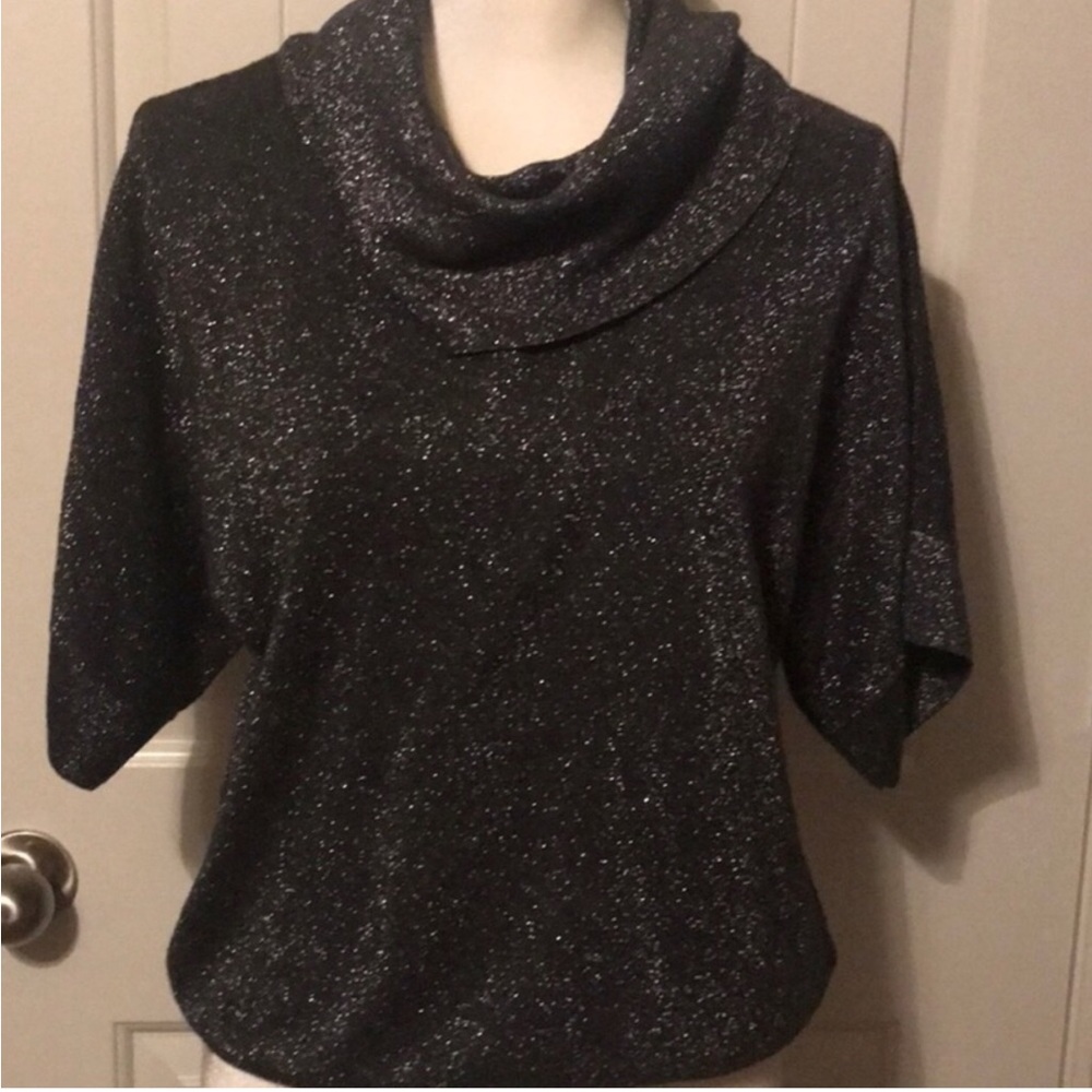 Michael Kors Shimmery Black Cowl Neck Butterfly Sleeve M